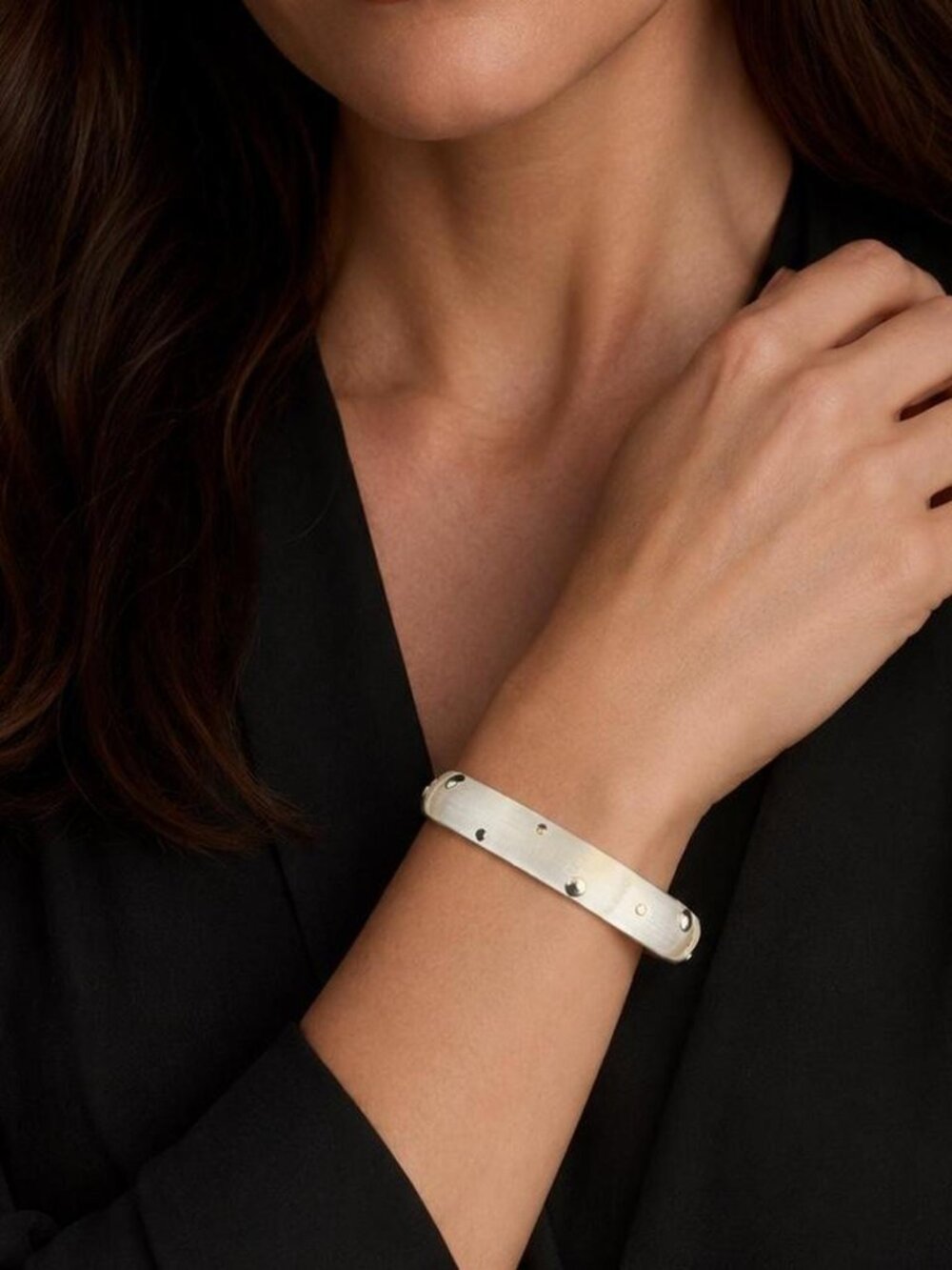 Alexis Bittar Frosted Gray Lucite Studded Hinge Bracelet